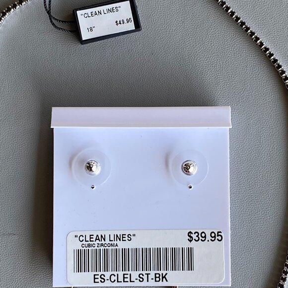 FAC Sleek Black CZ Silver Tone Necklace & Earrings Set NWT - Picture 6 of 8